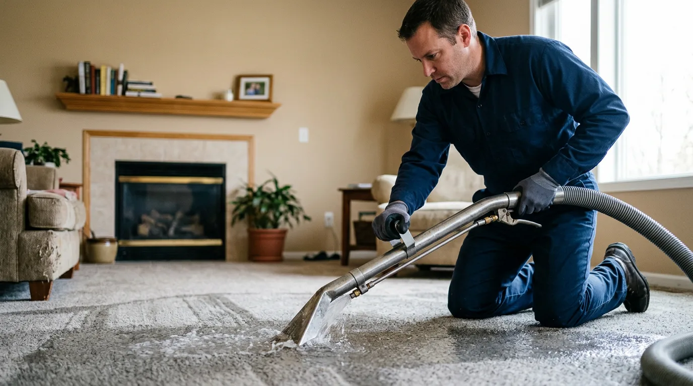 Water damage restoration technician working near Arlington, IN